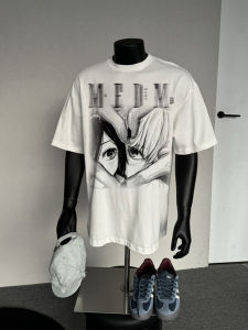 เสื้อยืดคู่รักแขนสั้นพิมพ์ลายสไตล์ย้อนยุคอเมริกัน Cleanfit สำหรับผู้ชายและผู้หญิงในช่วงฤดูร้อน ผ้าฝ้ายระบายอากาศได้ดี เสื้อเชิ้ตทรงหลวม