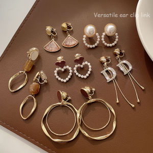 Metal Clip on Earrings Pearl Dangling Earring Korean Vintage Earrings Without Piercing Women Fashion Jewellery