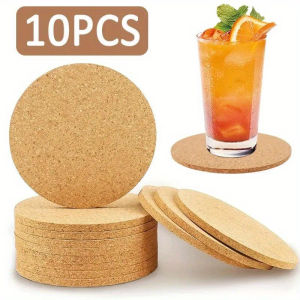 10Pcs Natural Round Wooden Cup Mat Pad Durable Non-Slip Cork Coaster Tea Coffee Mug Drinks  for Table Decor DIY Tableware