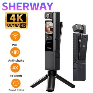 4K Pocket Action Camera 4x Zoom Touch Screen Anti-Shake Digital  Vlogging Camera Waterproof HD Sports DV Portable Video Recorder