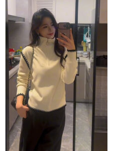 YUEZHONGWEI | Warm Womens High Neck Color Block Half Zip Sweater