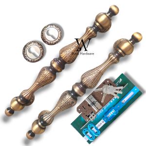 Gagang Pintu Rumah Kuningan Kunci Antik Motif Phion Ukir 37 cm 2 Pcs
