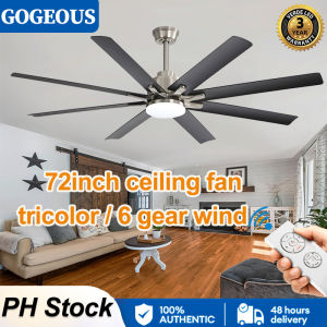 GOGEOUS 72inch ceiling fan with light modern design 8 blades big ceiling fans tricolor dimming strong ceiling fan with led lights and remote ceiling fan heavy duty ceiling lights with fan for living room dinning room gym office