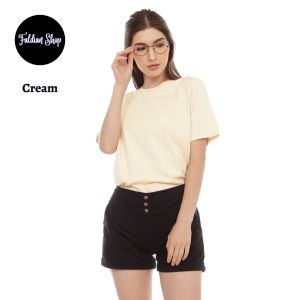 Kaos Polos Wanita Oneck Lengan Pendek Bahan Katun Combed 30s Warna Cream