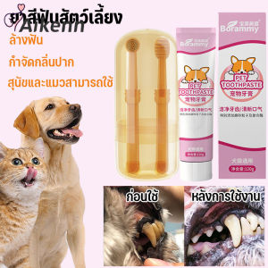 Aikenn ชุดแปรงฟันสัตว์เลี้ยง ชุดทำความสะอาดฟันแมว ยาสีฟันพร้อมแปรง ลดกลิ่นปาก ลดการสะสมของแบคทีเรีย