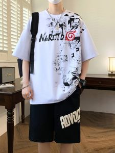 Boys Naruto Short-Sleeved T-shirt Junior and Senior High School Students Youth Trendy Half Sleeve Teenagers Summer Sports Suit