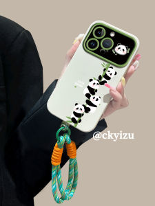 Cute Panda Silicone Phone Case for Apple 13 pro Max Full Cover Braided Rope Design Large View Window Anti-Fall Lens Protection
