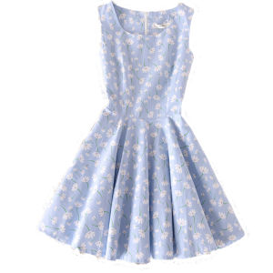 Summer 2026 Floral Print A-Line Mini Dress Sleeveless Sweet Fresh Style High Waist for Female Students Polyester Blend Zipper Closure