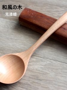 ช้อนตักซุปไม้หนา ด้ามยาว ไม่ทาสี ช้อนตักข้าวสไตล์ญี่ปุ่น ช้อนตักซุป ช้อนตักข้าวโพดสำหรับใช้ในบ้าน