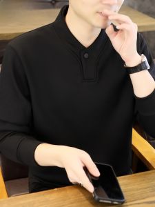 HENGYUANXIANG | Mens Long Sleeve Crew Neck Sweatshirt Fashionable City Style Comfortable Cotton Polyester Blend Spring Autumn Inner Wear Base Shirt