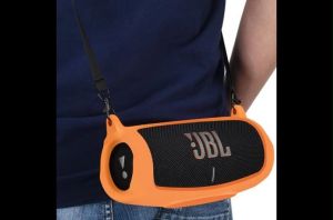 Silicone Case Cover for JBL Charge 5 Bluetooth Speaker Travel Carrying Protective with Shoulder Strap and Carabiner Audio Protective Case for JBL Charge 5 Bluetooth Speaker Silicone Audio Storage Bag Bluetooth Audio Protector JBL Charge 5 Audio Protector