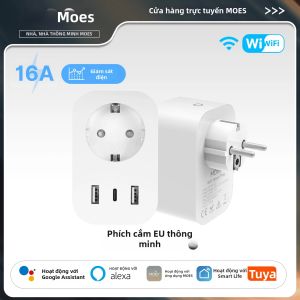 MOES | MOES Tuya WiFi Ổ Cắm Thông Minh EU Ổ Cắm Điện Với 2USB 1TypeC Nguồn Sạc Nhanh Màn Hình Điện Tử Tương Thích Với Alexa Google Home