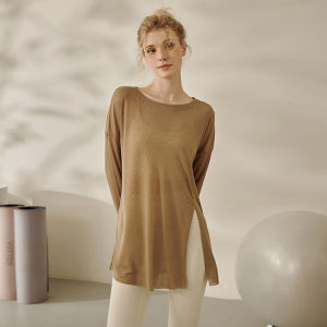 Loose Long Thigh-Length Yoga Clothes Long Sleeves Sports Tops Womens Thin and Breathable Running Training Fitness T-shirt Blouse