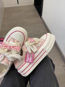 2024 New Summer Thin Breathable Canvas Shoes Womens Casual Board Shoes with Thick Sole and Cross Strap for Youth