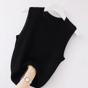 plus Size round Neck Strap Vest Women Summer Korean Style Sleeveless Knitted Camisole Base Shirt Outerwear Female Top