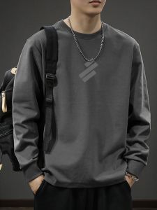 Spring and Autumn Pure Cotton Long Sleeves T-Shirt Men Loose Fashion Brand T-shirt Ins American Couple Print Crew Neck Casual Sweatshirt