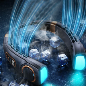 Quạt Cổ Di Động LED Rảnh Tay Không Cánh Với 5 Tốc Độ Pin Sạc 4000mAh Quạt Làm Mát Cá Nhân Có Thể Đeo Được