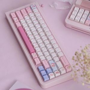 URE Pink Cute Bear Keycaps Dye-sub Cherry Profile PBT Keycaps Japanese Layout Keycap Sets For MX Cherry Mechanical Keyboard