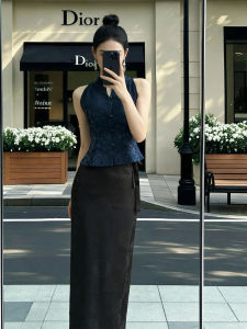 QINGMUZI | Summer New Chinese Style Elegant Luxury Seniority Vintage Womens Vest Dress Set