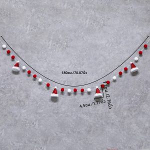 พวงมาลัยปอมปอมหมวกซานต้าคริสต์มาส สีแดงและสีขาว ทำจากลูกบอลผ้าสักหลาด สำหรับตกแต่งต้นคริสต์มาส เตาผิง ผนัง และของขวัญสำหรับบ้านในเทศกาลคริสต์มาส