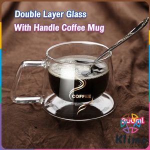KLIMO 200ml Double Layer Glass With Handle Heat-Resistant Coffee Glass Mug Double Layer Tea Cup Home Office