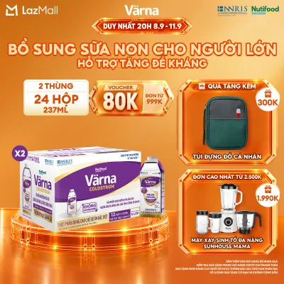 Combo 2 Thùng 12 hộp sữa bột pha sẵn Varna Colostrum (24 hộp giấy x 237ml) - Sữa non cho người lớn Tăng đề kháng nhanh