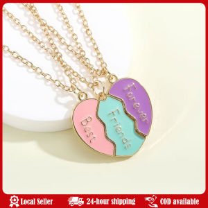Lovecryst 3Pcs/set Cute 3-color Heart Broken Stitching Magnetic Best Friend Necklace for Girls BFF Friendship Jewelry Gift Multicolor Heart Magnet Necklace for Women Girls Korean Fashion Broken Heart Clavicle Chain BFF Best Friends Jewelry Gifts