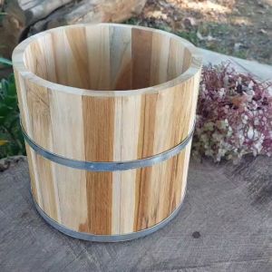 อ่างไม้(ไม่กันน้ำรั่ว) อ่างแช่ของ อ่างถังไม้  กะละมังไม้สัก ขนาด 23x23x22 cm ทรงกระบอก