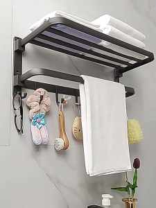 Tempat Handuk Kamar Mandi Tanpa Lubang Rak Handuk Gantungan Handuk Aluminium Lipat Ganda Rak Kamar Mandi Tempel Handuk Gantungan Tempat Rak Dinding Tempel Rak Handuk Serbaguna Paduan Aesthetic Serbaguna