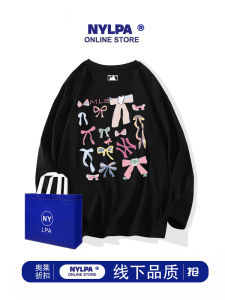 Áo Thun Dài Tay Dáng Rộng Phong Cách Hàn Quốc in Họa Tiết Graffiti Thắt Nút Bướm Thường Ngày Mùa Xuân 2025 Nylpa