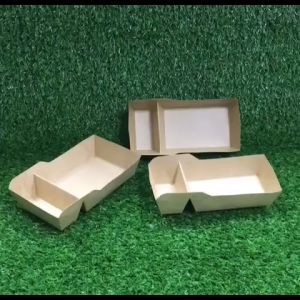 25PCS/50PCS 440ml/520ml 2 Division Boat Shaped Tray Plain Kraft