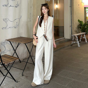 High-Standing 170cm Summer Luxury Casual Suit Vest Plus Ultra-Wide Wide-Leg Trousers Set for Women