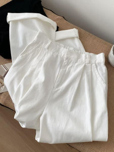 กางเกงขายาวทรงตรงเอวสูงสีขาว ผ้าฝ้ายซักได้ ทรงหลวม ทรงลำลอง สำหรับผู้หญิง สไตล์เกาหลี กางเกงขายาวทรงตรง