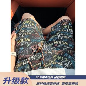 Quần Short Thể Thao Dệt Kim Graffiti Chữ Cái Cho Nam Mùa Hè Mỏng Phong Cách Mỹ Cổ Điển Thời Trang Hip Hop Quần Năm Điểm