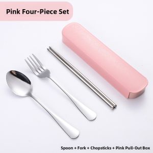 Portable Stainless Steel Cutlery Set for One Person Three-Piece Set including Chopsticks Fork Spoon Storage Box Student Organizer