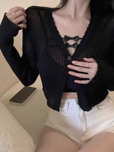 HUOLISI | Sun-protective Black Cool Silk Knit Short Light Thin Small Shawl Blazer