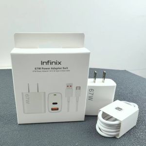 Infinix 67W Charger EU/US Fast Charge PD/QC 3.0 2 Ports Quick Charge For Infinix Hot Note 60 50 40 Pro 50i 40i &6A Type C Cable