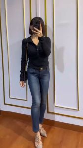 ATASAN LONG SLEEVE WANITA BAJU KNIT CROP TOP RIB ATASAN TANGAN PANJANG