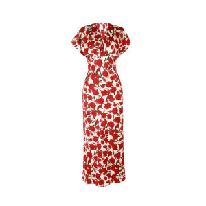 ชุดเดรสยาวคอวีแขนสั้นผ้าซาตินอะซิเตท XULU Original ฤดูร้อน ชุดเดรสกระโปรงเข้ารูปหรูหรา สัมผัสระดับไฮเอนด์ ชุดเดรสผู้หญิง