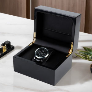 High-quality Black Watch Storage Box Wooden Leather Lining Jewelry Organizer Watch Case Box Personal Best Choice