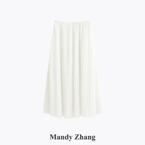Elegant Flowy White Pleated A-line Skirt