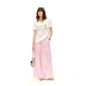 DUSHU | Split Custom Natural Print V-Neck T-Shirt Summer New Loose