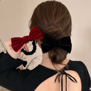 โบว์ผูกผมผีเสื้อสีดำฝรั่งเศสเครื่องประดับผมกำมะหยี่อารมณ์เรียบง่ายผมผูกห่วงมัดผมผู้หญิงที่คาดผมระดับไฮเอนด์ใหม่
