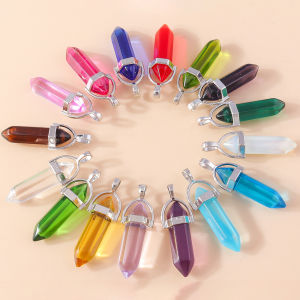 5pcs Hexagonal Natural Stone Charms Crystal Quartz Amethyst Healing Bullet Stone Pendant for Necklace Earring DIY Jewelry Making