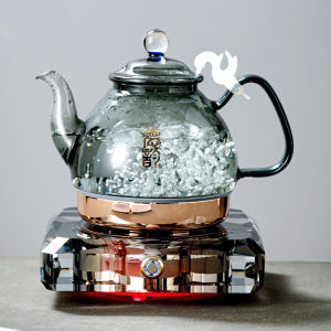 Deyun M1308A Black Crystal Touch Fountain Bottom Water Fill Tea Brewing Hot Glass Pot with Automatic Switch off Feature