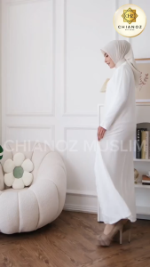 CHIANOZ Gamis Putih Mewah Wilona Dress  Renda Baju Lebaran Umroh Haji Manasik Pesta Akad 116 516