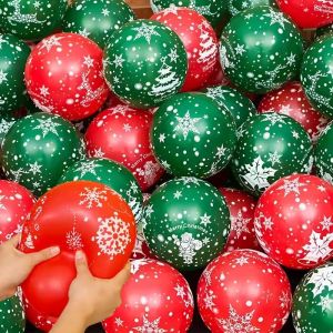 10ชิ้น ลูกโป่งคริสต์มาสขนาด 10 นิ้ว / ลูกโป่งลาเท็กซ์พิมพ์ลายซานตาคลอสสีแดงสีเขียวและเกล็ดหิมะ / สำหรับตกแต่งคริสต์มาส
