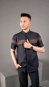 Baju Koko Dewasa Lengan Pendek Motif Kobata Qynang Kombinasi Batik Terbaru