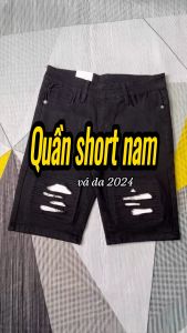 Quần short jean nam ĐEN vá đẹp phong cách 2024 vải jean dày mềm kiểu dáng trẻ trung đúng form giá tốt