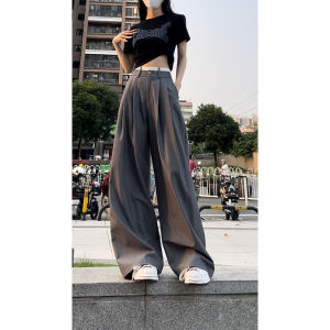 กางเกงขายาวทรงหลวมเอวสูงสไตล์อเมริกันสำหรับผู้หญิง กางเกงขายาวทรงตรงทรงหลวมสไตล์ลำลองฤดูร้อนใหม่ กางเกงขายาวทรงหลวมสีบล็อก